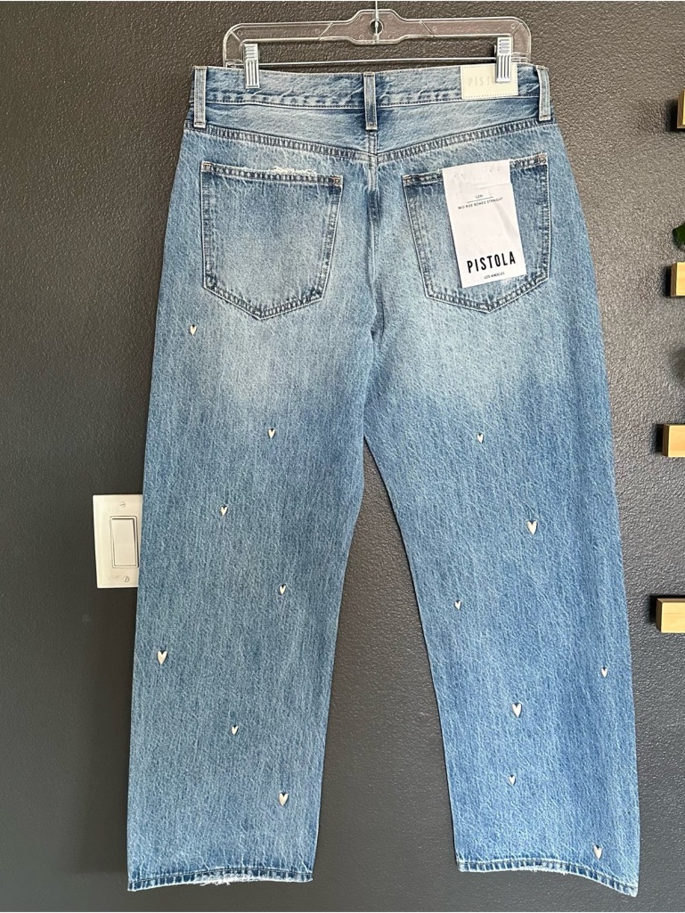 Pistola Lexi Mid Rise Bowed Straight Jeans Confetti Vintage Hearts Size 30 NWT - Picture 7 of 14